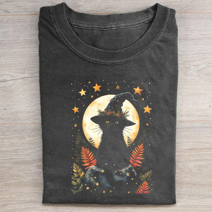Black Cat Moon Night Sky Graphic T-Shirt