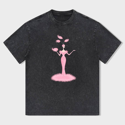 Pink Feather Dress Graphic T-Shirt