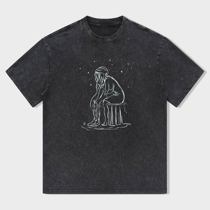 Men's Graphic T-Shirt with Celestial Thinker Design Black Cotton Tee