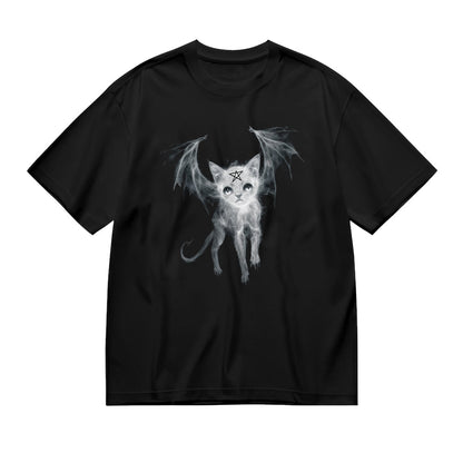 Gothic Cat with Wings Graphic T-Shirt