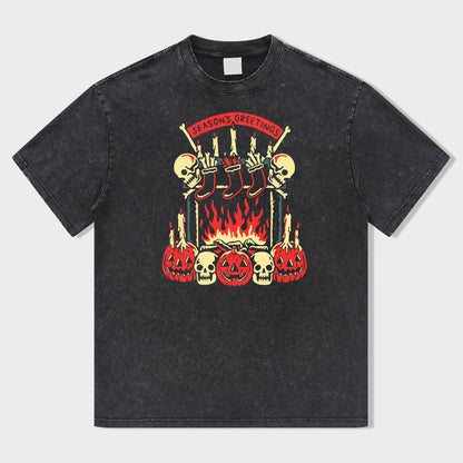 Pumpkin Candlelight Acid Wash T-Shirt - heygraff