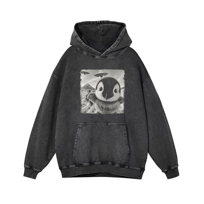 Emperor penguin pups Taking Selfie with UFOs Funny T-Shirt