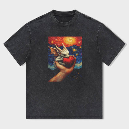 Artistic Graphic T-Shirt with Surreal Cat and Heart Design for Men Women Unisex