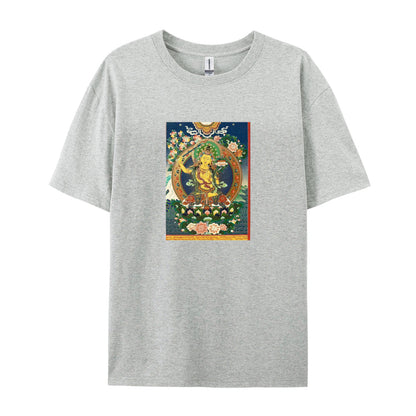 Buddhist Thangka Art T-Shirt  White Cotton Tee with Traditional Tibetan Design  Spiritual Meditation Clothing for Men and Women  Comfortable Fit for Daily Wear  Unique Cultural Gift Idea