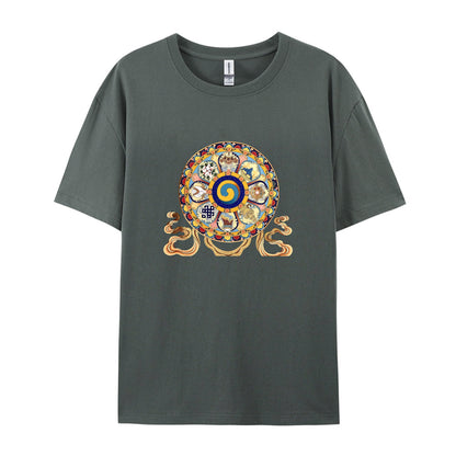 Mandala Design T-Shirt for Men Women - Colorful Buddhist Art Graphic Tee - Spiritual Yoga Meditation Clothing - Unique Cultural Symbol Print Top - Comfortable Casual Daily Wear Shirt