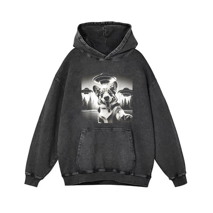 Corgi Taking Selfie with UFOs Funny T-Shirt - heygraff