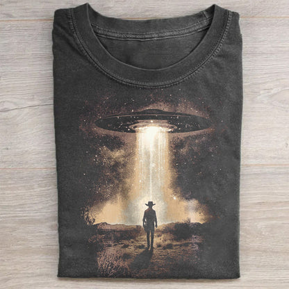 Cowboy with UFOs Funny Unisex T-Shirt