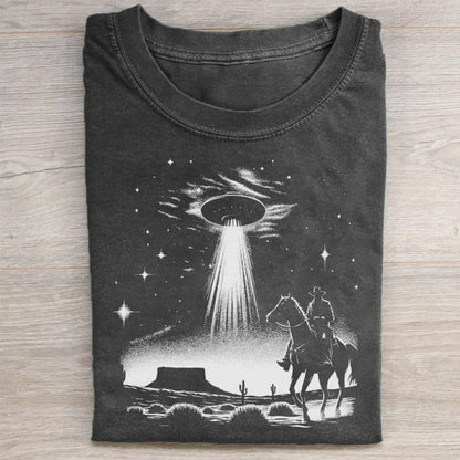 Western Cowboy with UFOs Funny Unisex T-Shirt