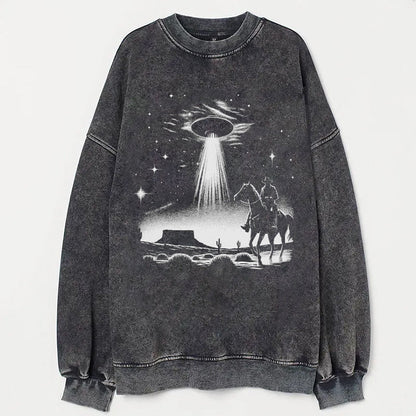 Western Cowboy with UFOs Funny Unisex T-Shirt