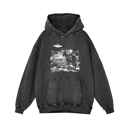 Western Cowboy with UFOs Funny Unisex T-Shirt