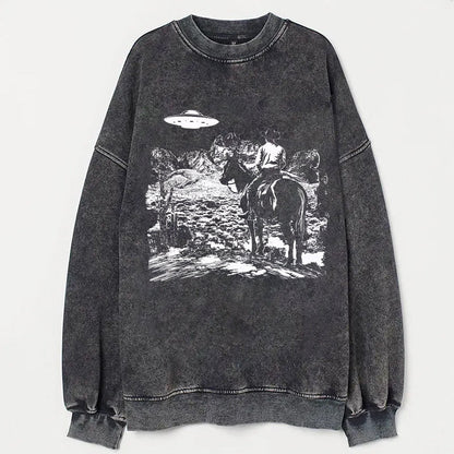 Western Cowboy with UFOs Funny Unisex T-Shirt