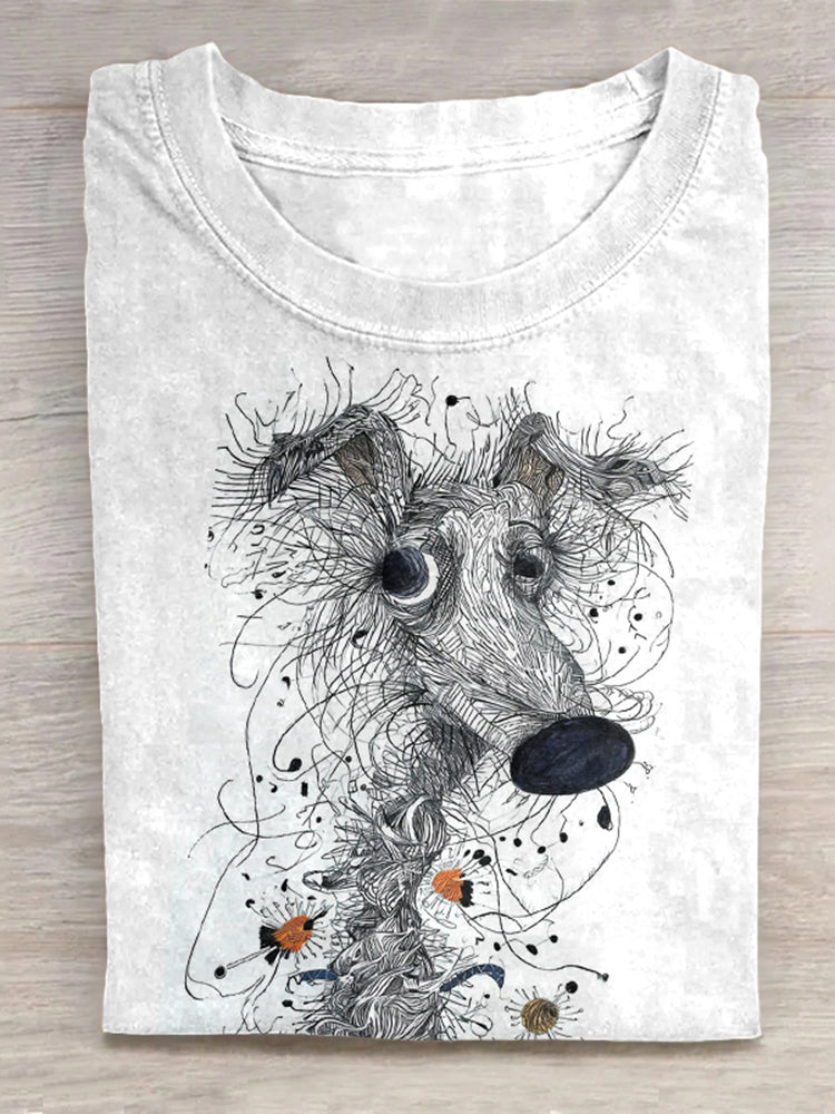 Dog Art Scrawled Puppy Print Casual Short Sleeve T-Shirt