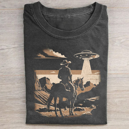 Western Cowboy with UFOs Funny Unisex T-Shirt