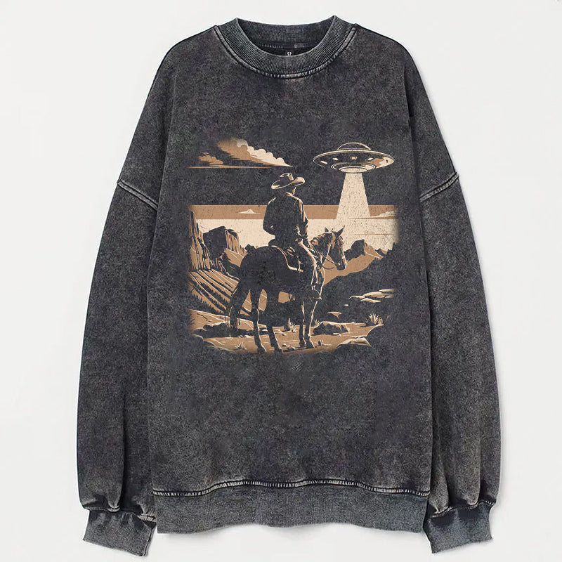 Western Cowboy with UFOs Funny Unisex T-Shirt