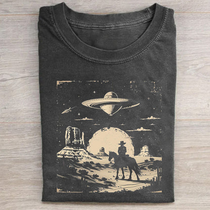 Western Cowboy with UFOs Funny Unisex T-Shirt