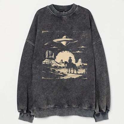 Western Cowboy with UFOs Funny Unisex T-Shirt