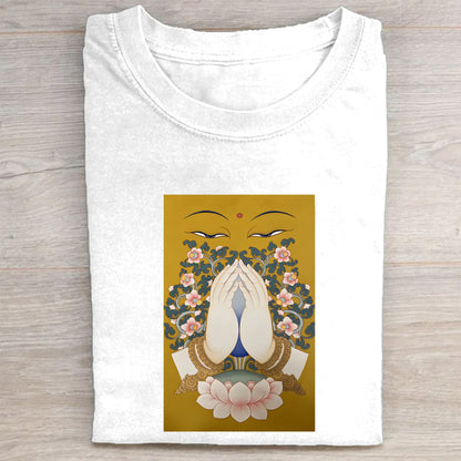 Buddha Face Lotus Flower Design Graphic T-Shirt for Women Men Unisex Casual Cotton Tee Top