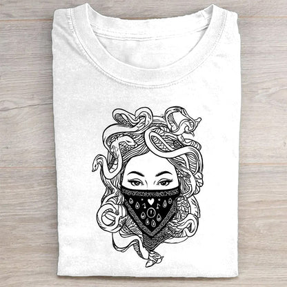 Black and White Graphic T-Shirt with Bandana Face Design