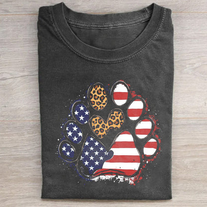 American Flag Leopard Print Paw Print T-Shirt