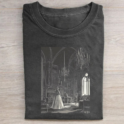 Vintage Cathedral Scene Graphic T-Shirt