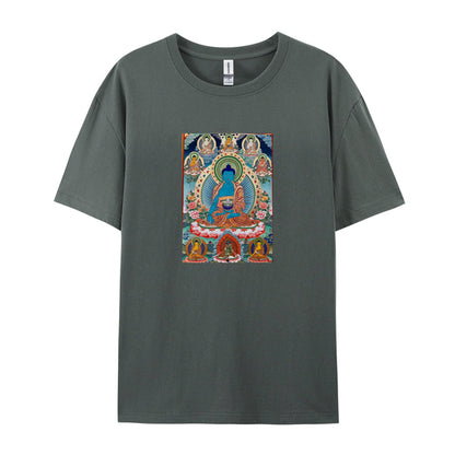 Buddha Thangka Art Print T-Shirt for Men Women - Tibetan Buddhist Meditation Design - Spiritual Yoga Clothing - Comfortable Casual Tee - Unique Gift Idea