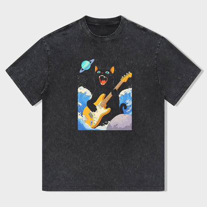 Rocking Cat Guitar Space Design Men's Graphic T-Shirt