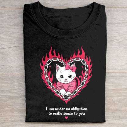 Cute Cat Heart Flame Graphic T-Shirt