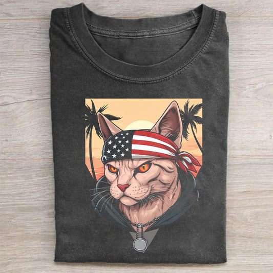 Patriotic Cat Graphic T-Shirt
