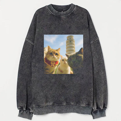 Cat Taking Selfie with Tower of Pisa Funny T-Shirt