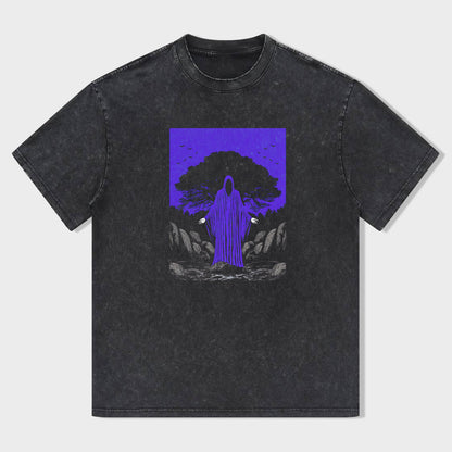 Mystical Ghost Tree Graphic Tee for Men Women Unisex Casual Short Sleeve T-Shirt