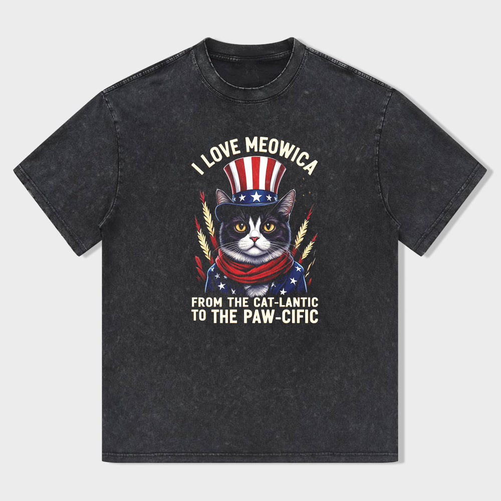 I Love Meowica - From the Cat-lantic to the Paw-cific - Patriotic Cat T-Shirt