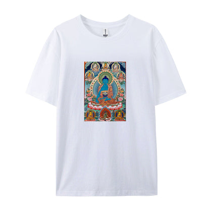 Buddha Thangka Art Print T-Shirt for Men Women - Tibetan Buddhist Meditation Design - Spiritual Yoga Clothing - Comfortable Casual Tee - Unique Gift Idea