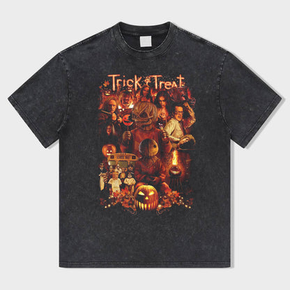 Trick or Treat Horror Movie Night Washed T-Shirt - heygraff