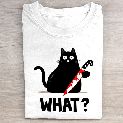 Black Cat with Knife Graphic T-Shirt