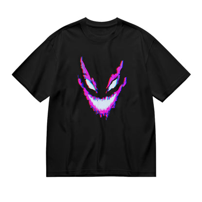 Glowing Demon Face Graphic Black T-Shirt