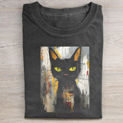 Black Cat Art Print Men's Fashion Graphic T-Shirt