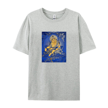 Buddhist Thangka Art T-Shirt  Blue and Gold Buddha Design  Spiritual Meditation Clothing  Unique Graphic Tee for Men Women  Comfortable Cotton Top  Traditional Tibetan Style Apparel