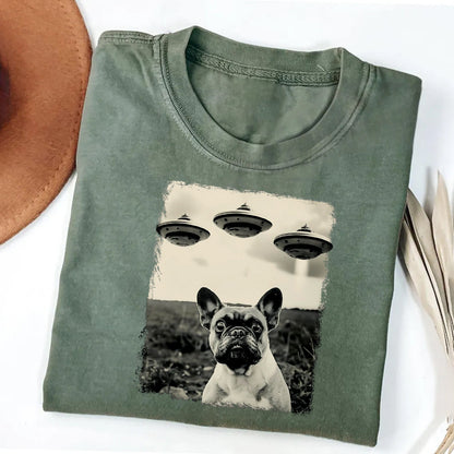Heygraff™ "UFO Selfie" Frenchie dog Graphic Collection | Vintage Washed Cotton