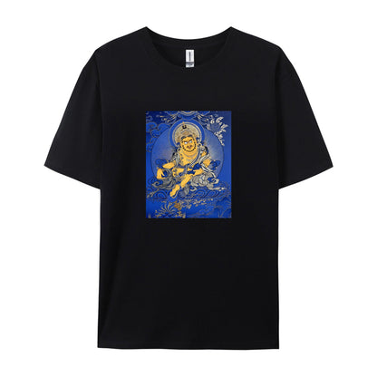 Buddhist Thangka Art T-Shirt  Blue and Gold Buddha Design  Spiritual Meditation Clothing  Unique Graphic Tee for Men Women  Comfortable Cotton Top  Traditional Tibetan Style Apparel