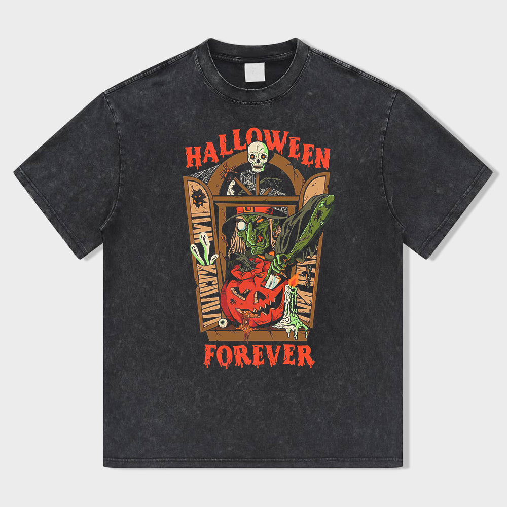 Halloween Bash Skull Night Acid Wash T-Shirt - heygraff