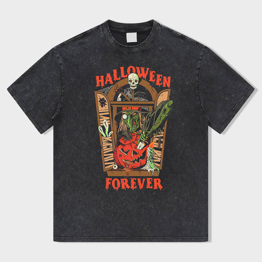 Halloween Bash Skull Night Acid Wash T-Shirt - heygraff