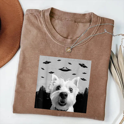 West Highland Taking Selfie with UFOs Funny T-Shirt