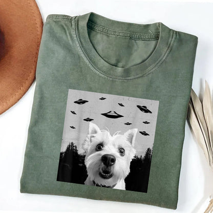 West Highland Taking Selfie with UFOs Funny T-Shirt