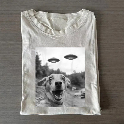 Funny dog Taking Selfie with UFOs T-Shirt
