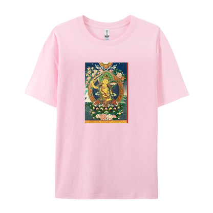 Buddhist Thangka Art T-Shirt  White Cotton Tee with Traditional Tibetan Design  Spiritual Meditation Clothing for Men and Women  Comfortable Fit for Daily Wear  Unique Cultural Gift Idea