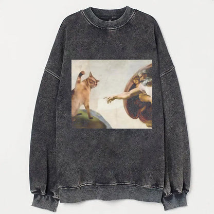 Cat God Creation Of Adam Meme T-shirt