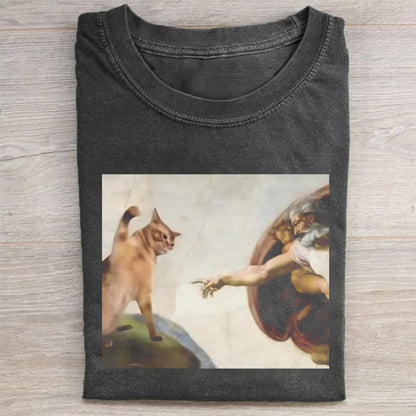 Cat God Creation Of Adam Meme T-shirt