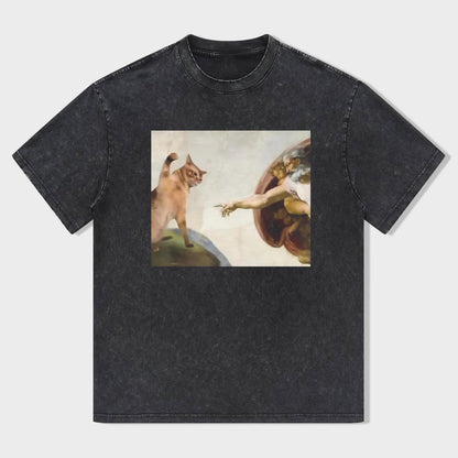 Cat God Creation Of Adam Meme T-shirt