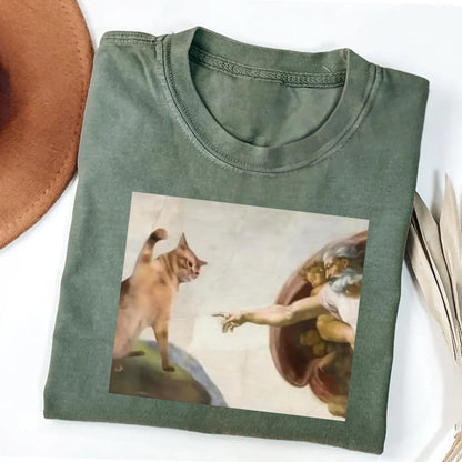 Cat God Creation Of Adam Meme T-shirt