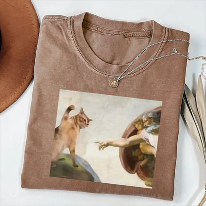 Cat God Creation Of Adam Meme T-shirt